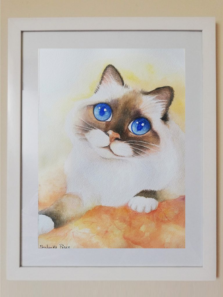 PINTURA  ACUARELA gato oliver
